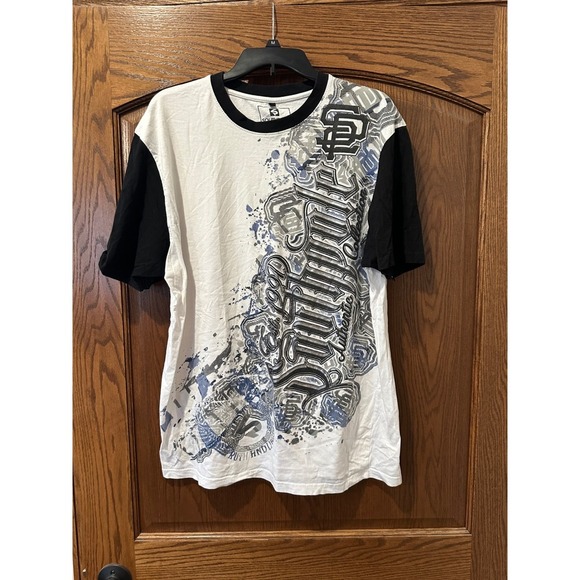 Y2K Southpole XXL White & Black Graphic Print Short Sleeve T-Shirt Mens - Picture 1 of 4